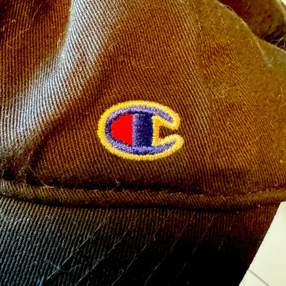 Champion Brand Black Cotton OS Unisex Strap Back Baseball Hat Streetwear - Picture 2 of 6